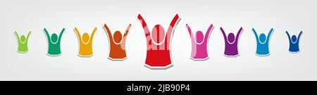 Gruppe von acht Personen Logo in einem Kreis.Personen Teamarbeit Holding Stock Vektor
