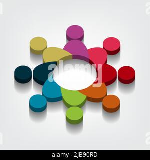 Gruppe von acht Personen Logo in einem Kreis.Personen Teamarbeit Holding Standpunkt 3D Stock Vektor