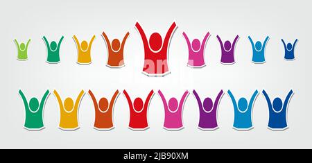 Gruppe von acht Personen Logo in einem Kreis.Personen Teamarbeit Holding Stock Vektor