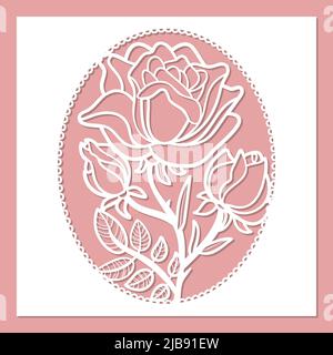Schablone zum Laserschneiden eines Kuverts mit einer Rosenblüte. Vektor Stock Vektor