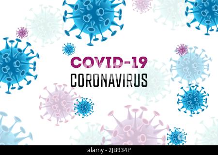 Realistischer Coronavirus covid-19 Hintergrund mit editierbarem Text und bunten Bildern von infektiösen Bakterien Mikroben Viren Vektor-Illustration Stock Vektor