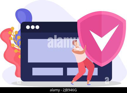Internet-Sicherheit geschützte persönliche Daten flaches Symbol mit Zeichen und Schild Bild Vektor-Illustration Stock Vektor