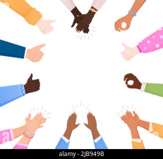 Klatschen ok Herz Hände Applaus Rahmen Komposition mit Hand Geaturen umgeben leeren Raum auf leeren Hintergrund Vektor-Illustration Stock Vektor