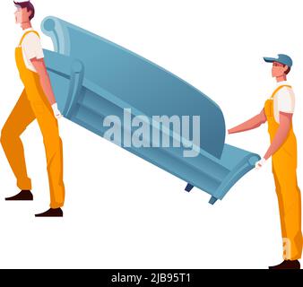 Zwei Arbeiter in Uniform tragen Sofa flache Vektor-Illustration Stock Vektor