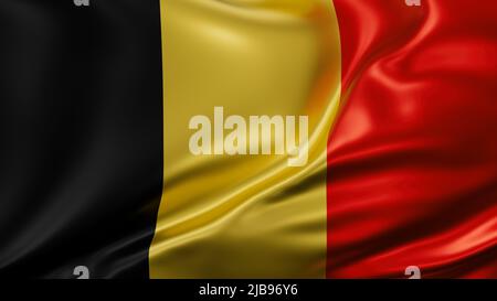 Belgien Nationalflagge Vollbild Hintergrund, Seide farbric, Nahaufnahme winken im Wind Stockfoto