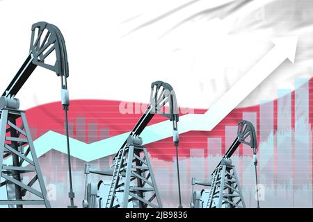 Konzept der polnischen Ölindustrie, Illustration der Industrie - Aufsteigen auf dem Hintergrund der polnischen Flagge. 3D Abbildung Stockfoto