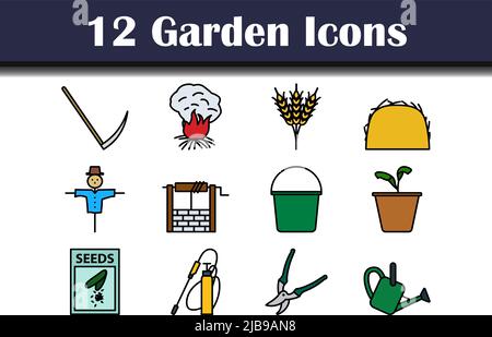 Garten-Icon-Set. Editierbare Fett Formatigte Kontur Mit Farbfüllungsdesign. Vektorgrafik. Stock Vektor