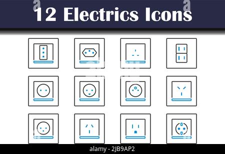 Elektrik Symbol Gesetzt. Editierbare Fett Formatigte Kontur Mit Farbfüllungsdesign. Vektorgrafik. Stock Vektor