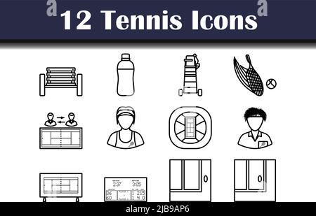 Tennis-Icon-Set. Auffälliges Design mit bearbeitbarer Konturbreite. Vektorgrafik. Stock Vektor