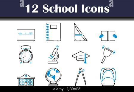 Schule Symbol Gesetzt. Editierbare Fett Formatigte Kontur Mit Farbfüllungsdesign. Vektorgrafik. Stock Vektor