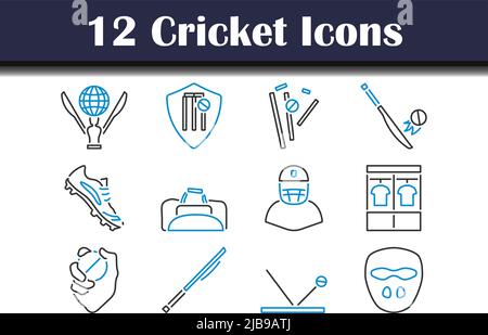 Cricket-Icon-Set. Editierbare Fett Formatigte Kontur Mit Farbfüllungsdesign. Vektorgrafik. Stock Vektor