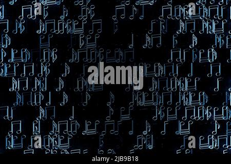 Schwarzer Notenhintergrund mit gezeichneten Noten. Einfaches Cartoon-Design. 3D Abbildung Stockfoto