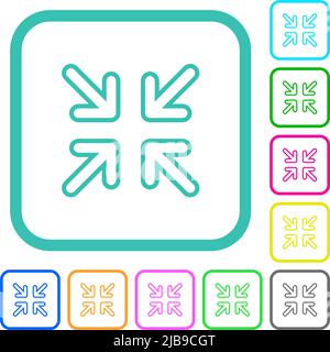 Pfeile minimieren umreißen lebendige, flache Symbole in geschwungenen Rändern auf weißem Hintergrund Stock Vektor