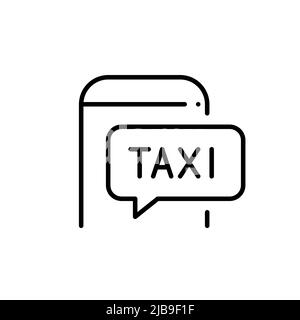 Handy-App für die Anmietung eines Taxis. Pixel-perfektes, bearbeitbares Strichsymbol Stock Vektor