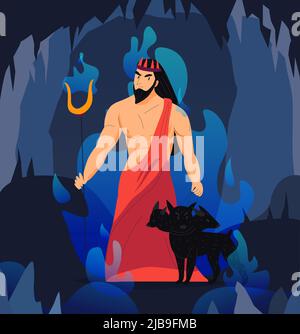 Griechischer gott hades mit cerberus in einer anderen Welt Cartoon Vektor Illustration Stock Vektor