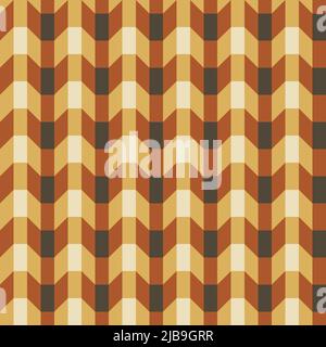 Nahtloses Vektor-Muster mit 3D optischen Täuschungen auf braunem Hintergrund. Einfache geometrische Textur Tapete Design. Dekorative gewellte Mode-Textil. Stock Vektor