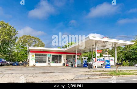 Exxon Tankstelle in Sag Harbor, NY Stockfoto