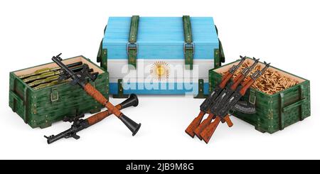 Waffen, militärische Versorgung in Argentinien, Konzept. 3D Darstellung isoliert auf weißem Hintergrund Stockfoto
