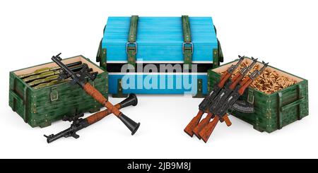 Waffen, militärische Versorgung in Botswana, Konzept. 3D Darstellung isoliert auf weißem Hintergrund Stockfoto