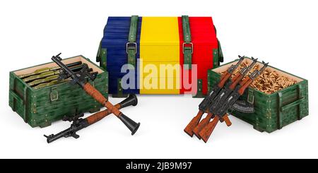 Waffen, militärische Versorgung im Tschad, Konzept. 3D Darstellung isoliert auf weißem Hintergrund Stockfoto