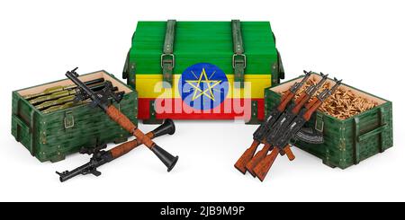 Waffen, Militärlieferungen in Äthiopien, Konzept. 3D Darstellung isoliert auf weißem Hintergrund Stockfoto