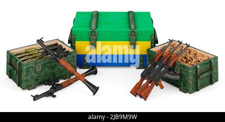Waffen, militärische Versorgung in Gabun, Konzept. 3D Darstellung isoliert auf weißem Hintergrund Stockfoto