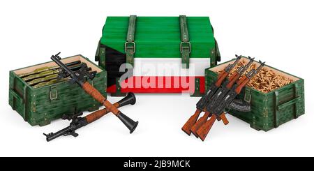 Waffen, militärische Versorgung in Kuwait, Konzept. 3D Darstellung isoliert auf weißem Hintergrund Stockfoto