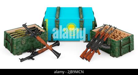 Waffen, militärische Versorgung in Kasachstan, Konzept. 3D Darstellung isoliert auf weißem Hintergrund Stockfoto