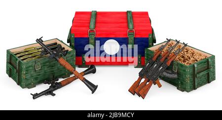Waffen, militärische Versorgung in Laos, Konzept. 3D Darstellung isoliert auf weißem Hintergrund Stockfoto