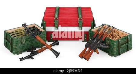 Waffen, militärische Versorgung in Lettland, Konzept. 3D Darstellung isoliert auf weißem Hintergrund Stockfoto