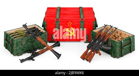 Waffen, militärische Versorgung in der UdSSR, Konzept. 3D Darstellung isoliert auf weißem Hintergrund Stockfoto