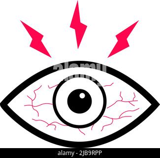Symbol für Augenschmerzen auf weißem Hintergrund. Zeichen für Augenschmerzen. Symbol für Augenerkrankungen. Flacher Stil. Stockfoto