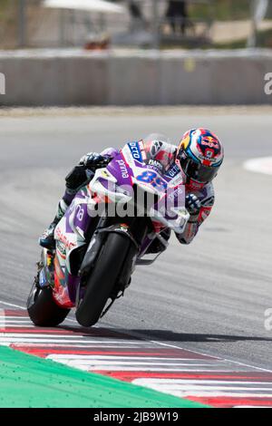 4.. Juni 2022; Circuito de Catalunya, Montmelo, Barcelona, Spanien: Gran Premio Monster Energy de Catalunya, MotoGP von Spanien, Qualifikationssitzungen: Jorge Martin von Spanien fährt am Qualifikationstag die (89) Prima Pramac Racing MotoGP Stockfoto