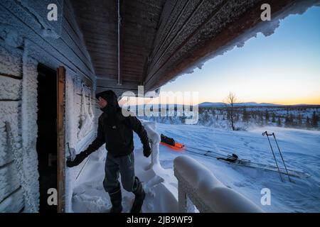 In Pahakuru offene Wildnishütte, Enontekiö, Lappland, Finnland Stockfoto