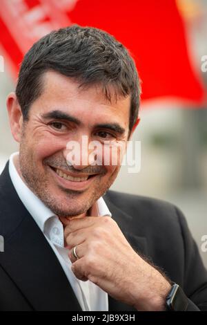 03/06/2022- Italien, Lombardei, Crema, Nicola Fratoianni Sekretär der Partei Sinistra Italiana, zur Unterstützung des Bürgermeisterkandidaten Stockfoto