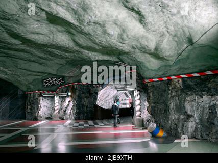 Künstlerisch gestaltete Station 'Kungsträdgarden' der U-Bahn (Tunnelbana) in Stockholm, Schweden Stockfoto