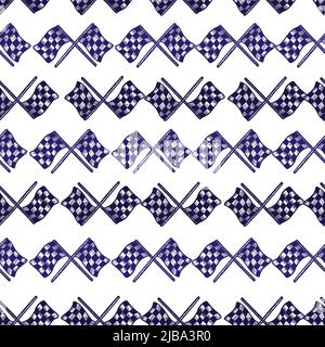 Rennflagge nahtlose Mustergravur. Vintage Sport Hintergrund in handgezeichneter Stil. Vektor wiederholte Textur für Druck, Stoff, Verpackung, Tapete, ti Stock Vektor