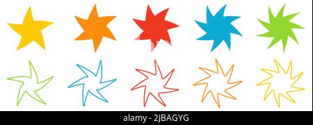 Stern mit verzerrten, leicht verdrehten Spitzen, Version mit fünf bis neun Punkten Stock Vektor