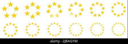 Kreis aus fünf spitzen Sternen, Version mit fünf bis sechzehn Objekten, kann als Infografik-Element verwendet werden Stock Vektor