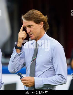 Roberto Manchini, ITA-Headcoach, Teamchef, Nationaltrainer, beim Spiel der UEFA Nations League 2022 ITALIEN - DEUTSCHLAND in der Saison 2022/2023 am 04. Juni 2022 in Bologna, Italien. © Peter Schatz / Alamy Live News Stockfoto