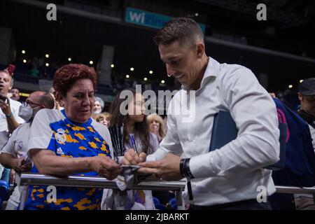 Madrid, Madrid, Spanien. 4.. Juni 2022. Jaycee Carroll während der Liga Endesa Playoff 2022 Halbfinalspiel 2 zwischen Real Madrid und Bitci Baskonia gefeiert im Wizink Center in Madrid (Spanien), 4. 2022. Juni. Real Madrid gewann 83 - 71 (Bildquelle: © Juan Carlos GarcÃ-A Mate/Pacific Press via ZUMA Press Wire) Stockfoto