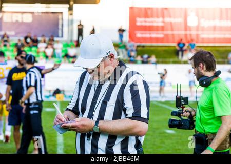 Central European Football League, CEFL-Halbfinale. 04.Juni 2022 ,Whitecap Von Shwaebish Hall Herr Fischer Stockfoto