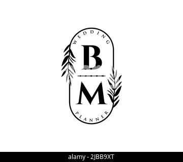 BM Initials Letter Hochzeit Monogram Logos Kollektion, handgezeichnete moderne minimalistische und florale Vorlagen für Einladungskarten, Save the Date, elegant Stock Vektor