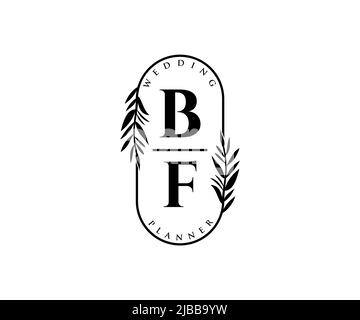 BF Initials Letter Hochzeitslogos Kollektion, handgezeichnete moderne minimalistische und florale Vorlagen für Einladungskarten, Save the Date, elegant Stock Vektor