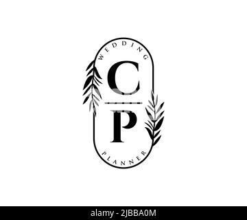 CP Initials Letter Hochzeit Monogram Logos Kollektion, handgezeichnete moderne minimalistische und florale Vorlagen für Einladungskarten, Save the Date, elegant Stock Vektor