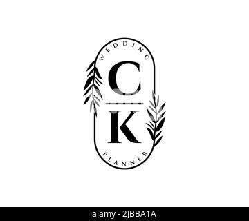 CK Initials Letter Hochzeit Monogram Logos Kollektion, handgezeichnete moderne minimalistische und florale Vorlagen für Einladungskarten, Save the Date, elegant Stock Vektor