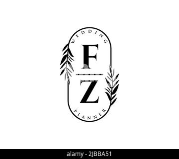 FZ Initials Letter Hochzeit Monogram Logos Kollektion, handgezeichnete moderne minimalistische und florale Vorlagen für Einladungskarten, Save the Date, elegant Stock Vektor