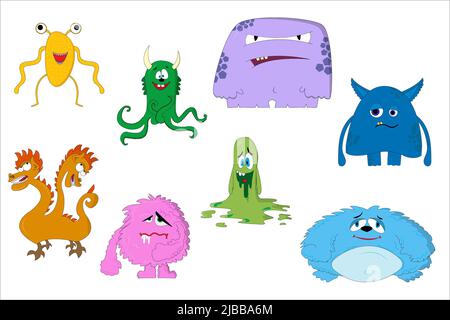 Lustige Cartoon-Kreaturen. Set von Cartoon-Vektor-Monster. Halloween-Design Stockfoto