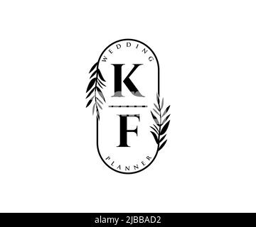 KF Initials Letter Hochzeit Monogram Logos Kollektion, handgezeichnete moderne minimalistische und florale Vorlagen für Einladungskarten, Save the Date, elegant Stock Vektor