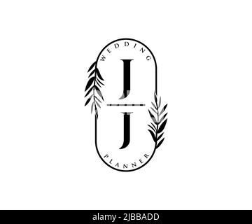 JJ Initials Letter Hochzeitslogos-Kollektion, handgezeichnete, moderne, minimalistische und florale Vorlagen für Einladungskarten, Save the Date, elegant Stock Vektor